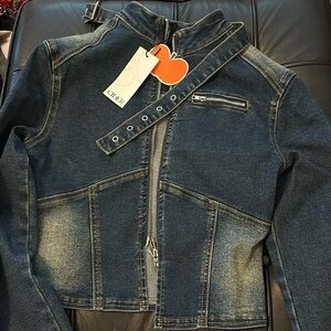 Cider Y2K Moto Crop Jean Jacket